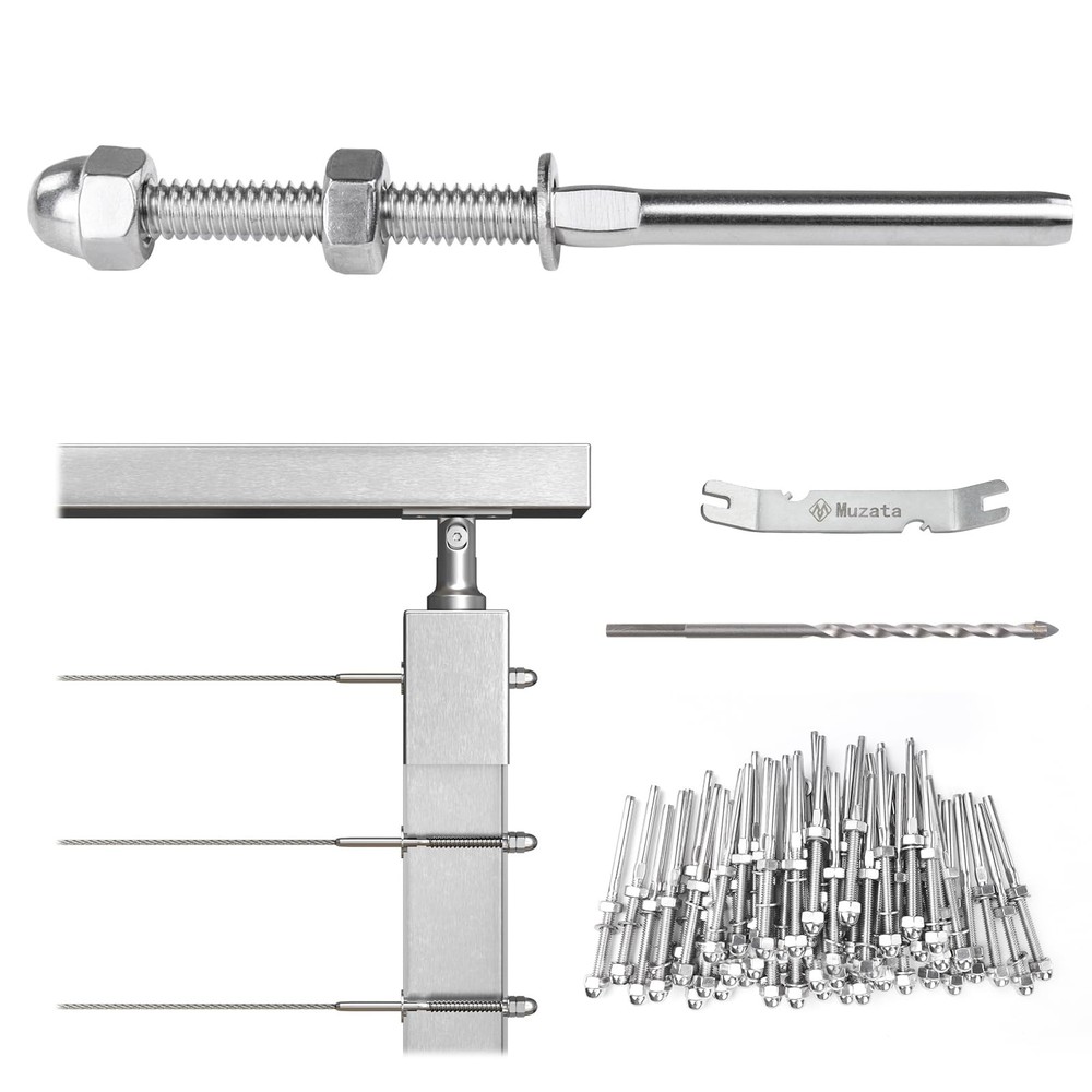 Muzata 60 Pack 1/8" Cable Railing Hardware For 2"x2&quot Post, Silver