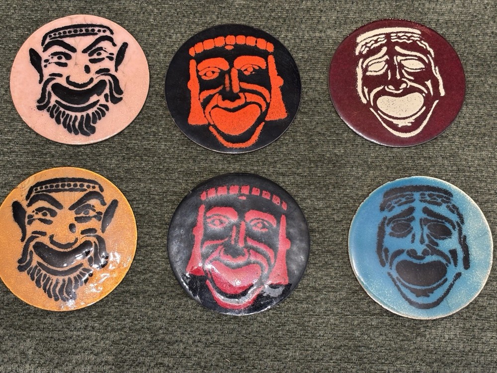 Six Vintage Enameled Copper Coasters~Unique