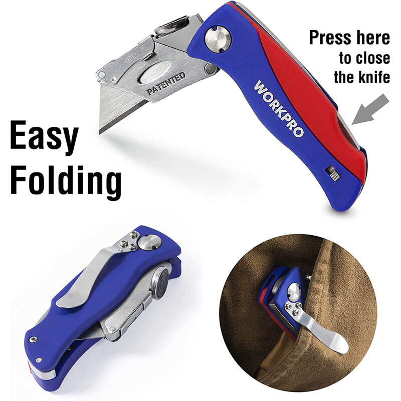 WORKPRO Folding Utility Knife Quick-Change Box Cutter Blade w/ 5PCS Extra Blades