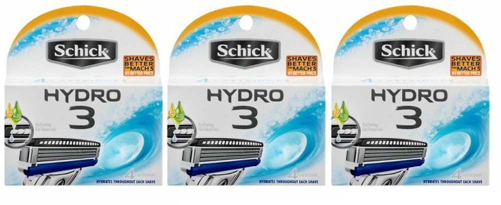 Schick Hydro 3 Refill Razor Blades for Men, 12 Cartridges