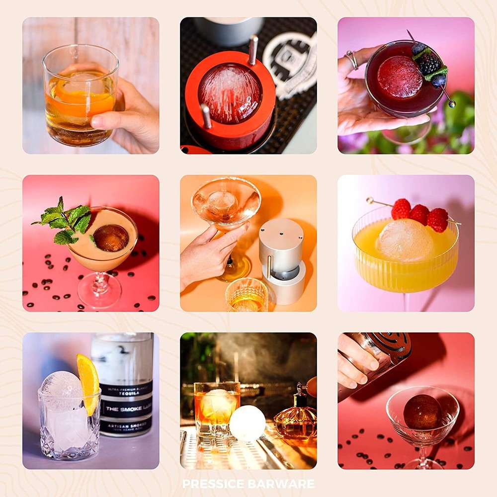 Pressice Barware Ice Press Kit - 2.3" Fast Ice Ball Maker
