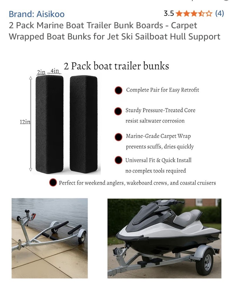 2 Pack Carpeted Boat Trailer Bunk