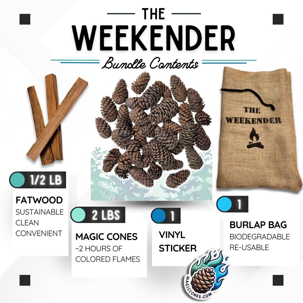 Cones The Weekender Bundle-30 Color-Changing Pine Cones & Fatwood Firestarter...