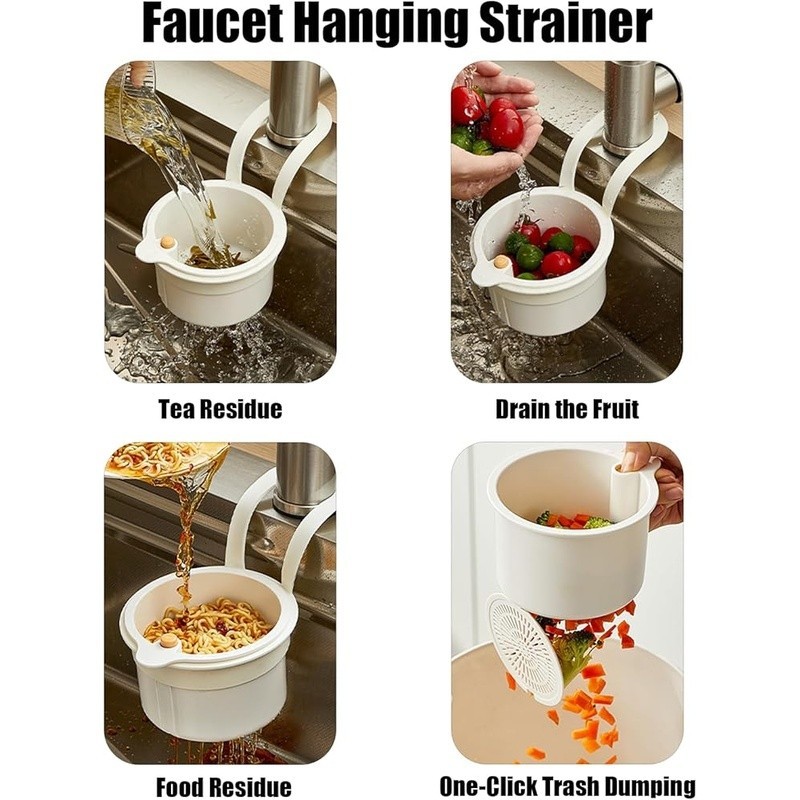 Touch Free Kitchen Sink Strainer Push Dump Efficient Drain Basket Storage Rack