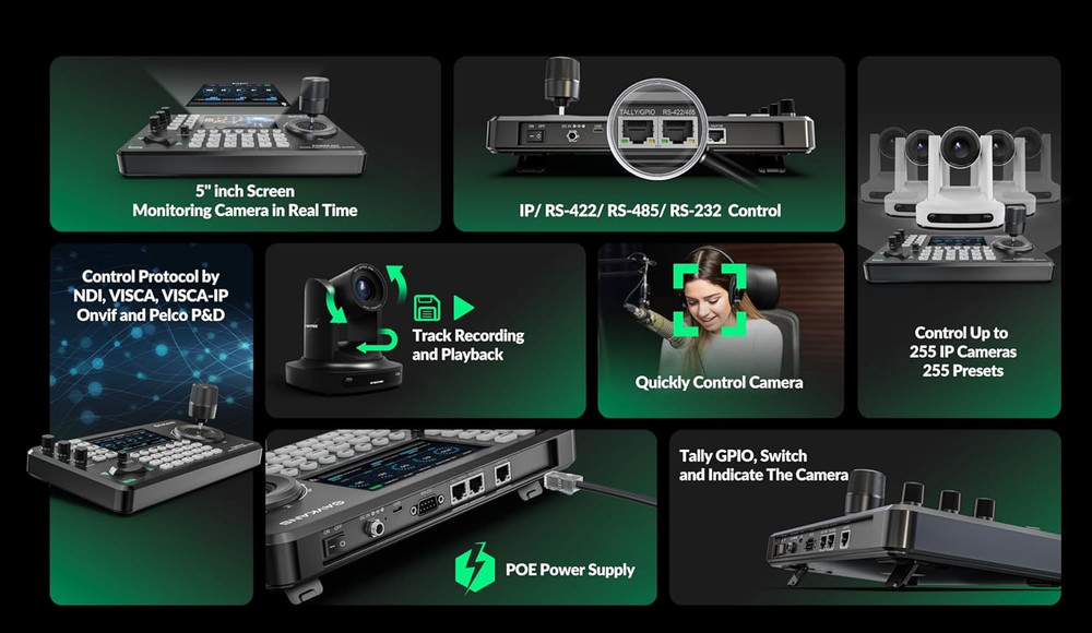 NDI PTZ Camera Joystick Controller, IP POE PTZ Camera Controller Keyboard with 4