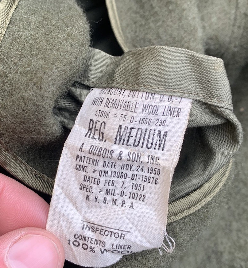 US Army M-1950 OD-7 Overcoat w/ Liner Size Medium Regular