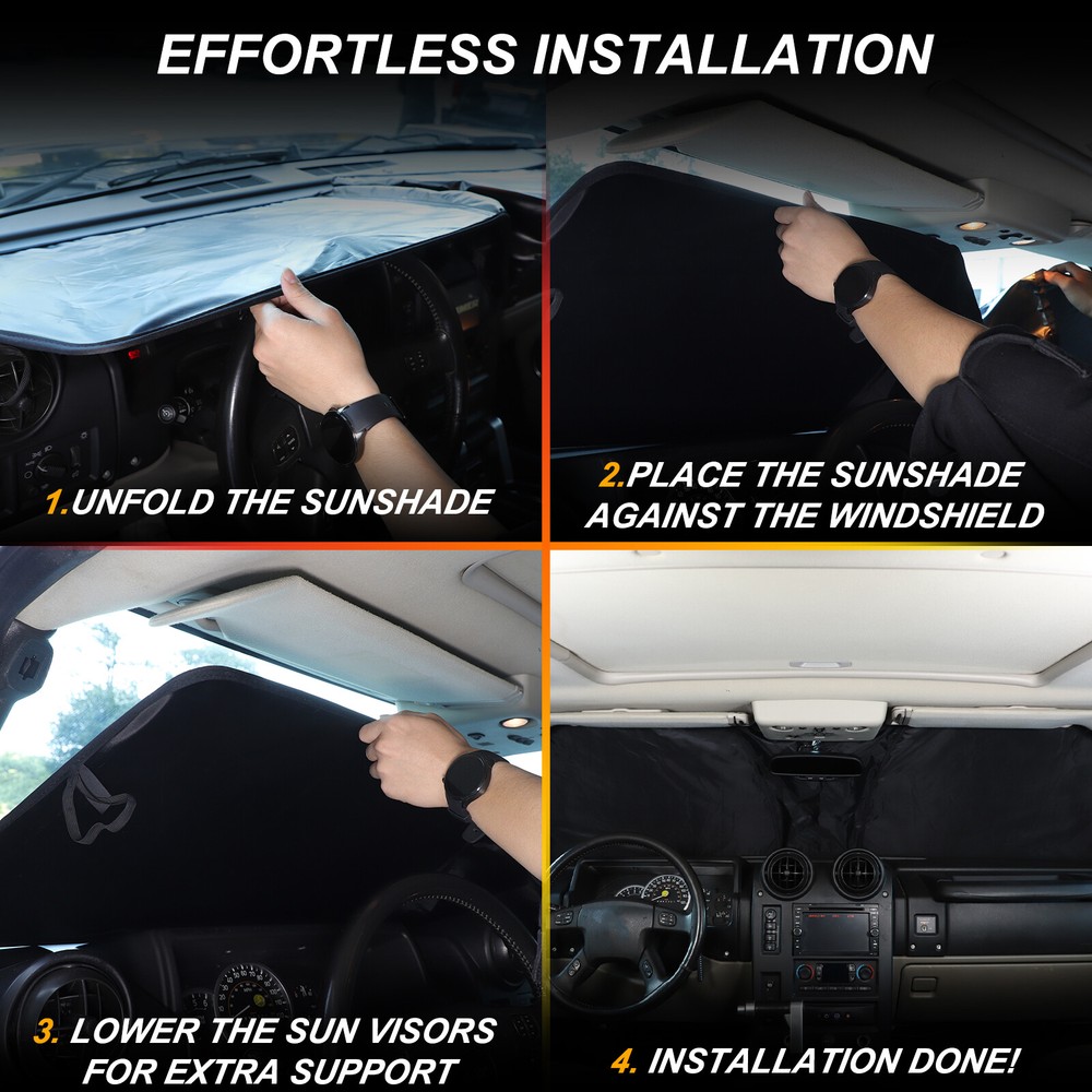 Black Front Windshield Sunshade UV Block Visor For Hummer H2 2003-2009