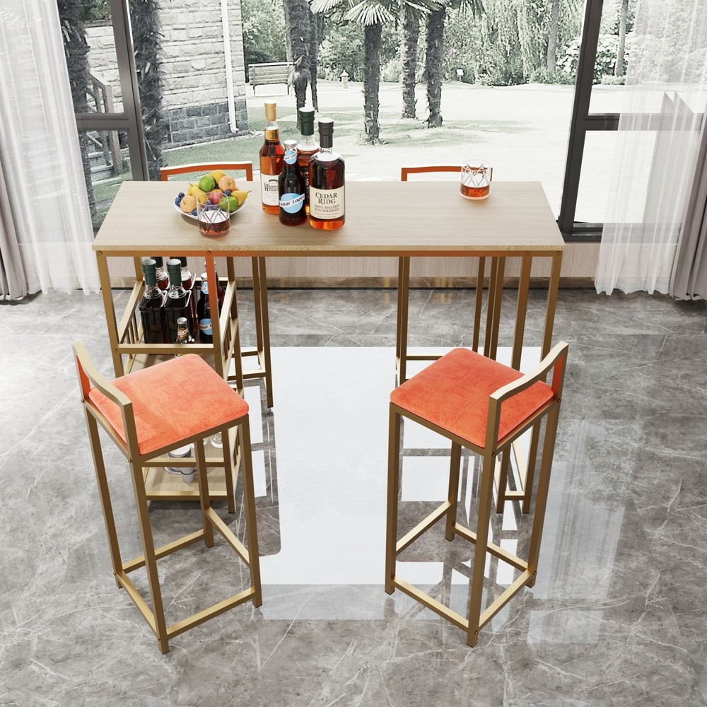 5 Piece Bar Table Set Counter Height Kitchen Rectangle Table w/ 4 Bar Chair