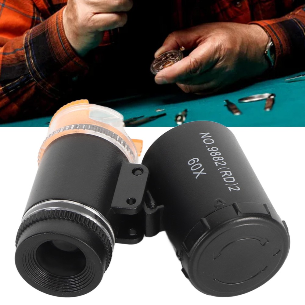 Mini 60X LED Microscope & UV Currency Detector Adjustable Light Angle PocketNew☚