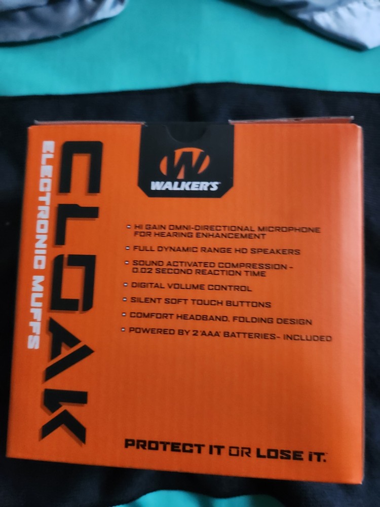 Walkers Cloak Electronic Earmuffs Black Digital Volume Control Folding Low Pro