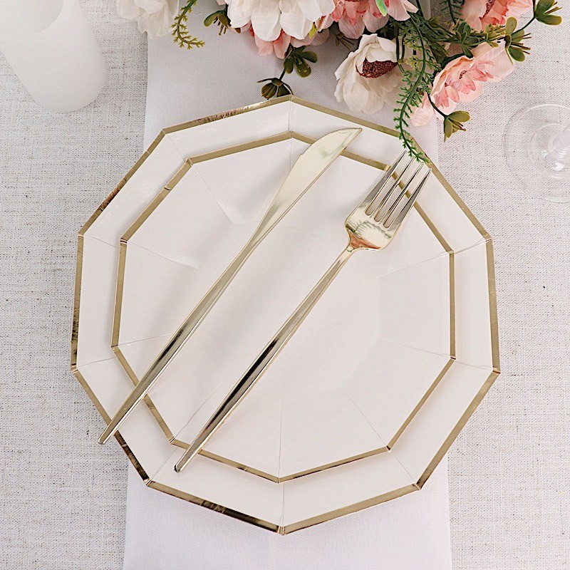 25 WHITE 9" Decagon Salad Dinner Paper Plates Disposable Tableware