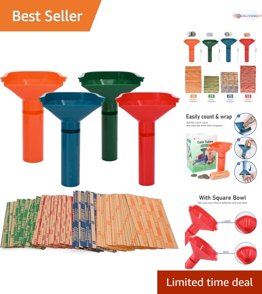 Efficient Coin Organization Set with 150 Assorted Wrappers & Color-Coded Tubes