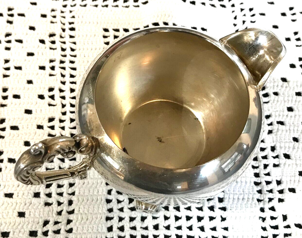Antique Ornate Silver Plate Footed Creamer