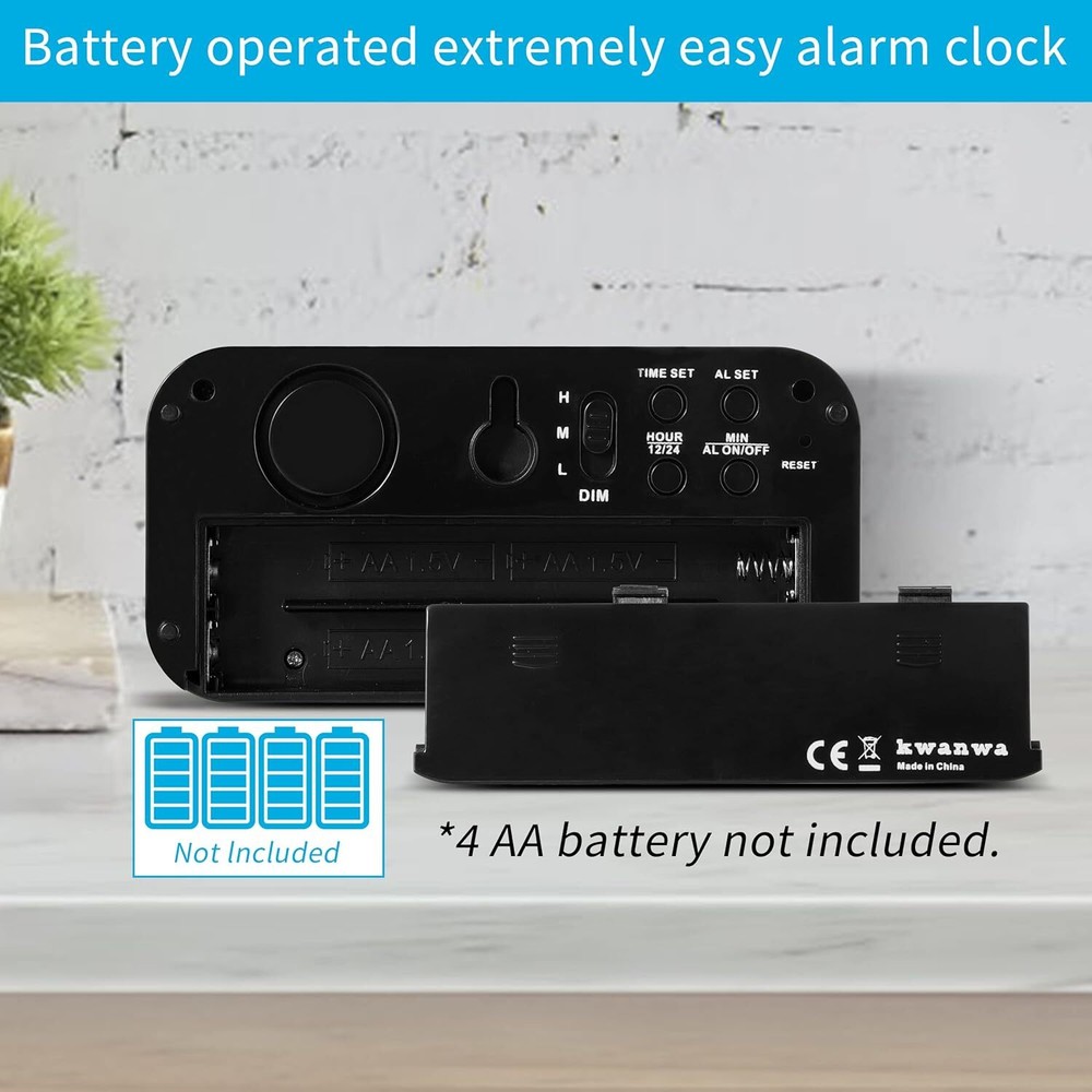 Alarm Clock, Digital Clock, Constantly 1.2'' LED Blue Digits Display, Battery Po