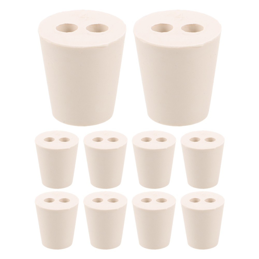10 Pcs Rubber Experimental Stopper Solid Tapered Lab Plugs Flask with Hole
