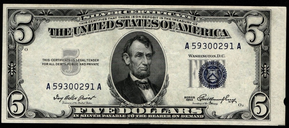 RARE oversized & punched ERROR = 1953 $5 Silver Certificate