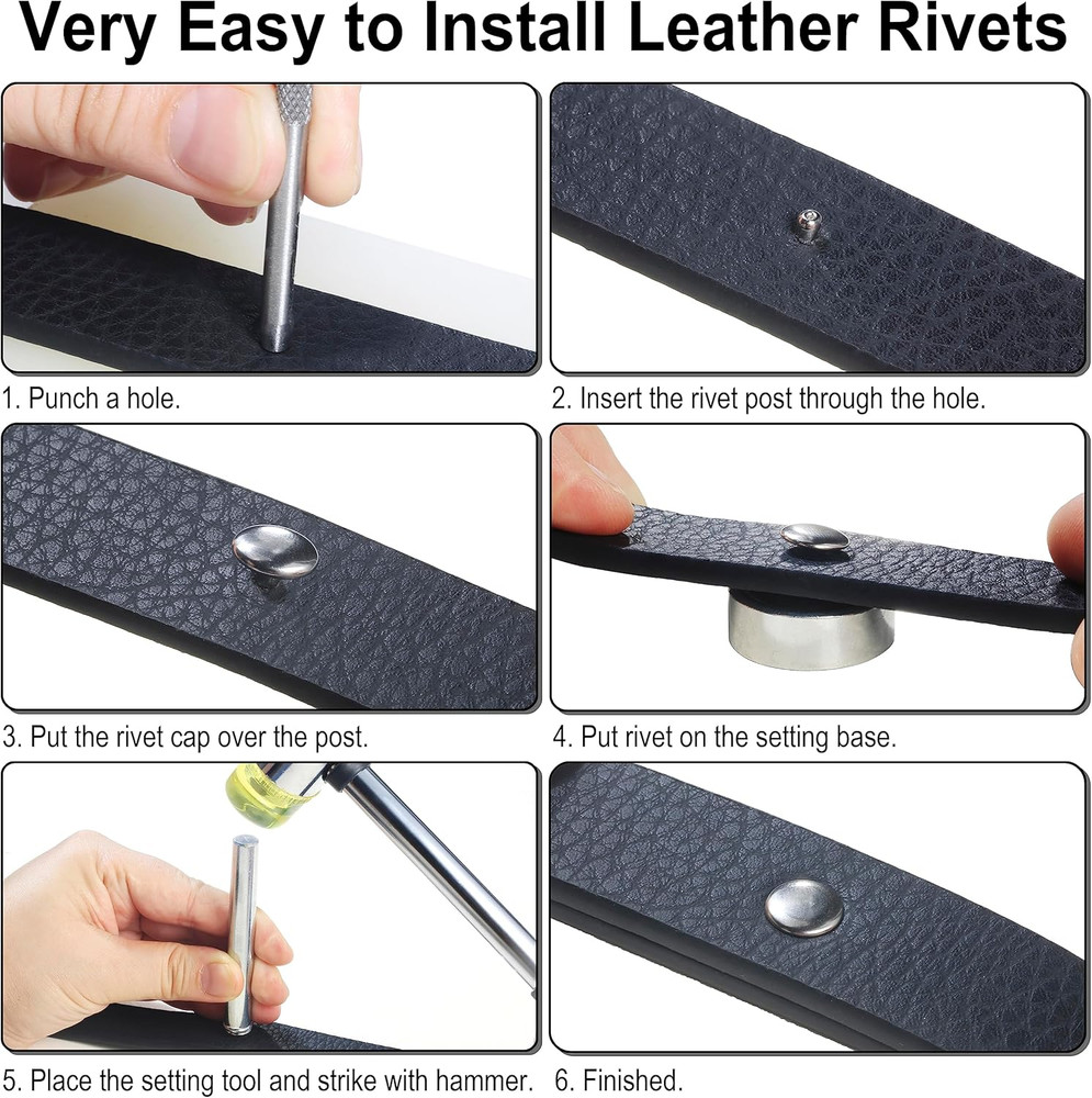 340 Sets Leather Rivets Kit Mixed Sizes Rivets for Leather Double Cap Rivets Stu