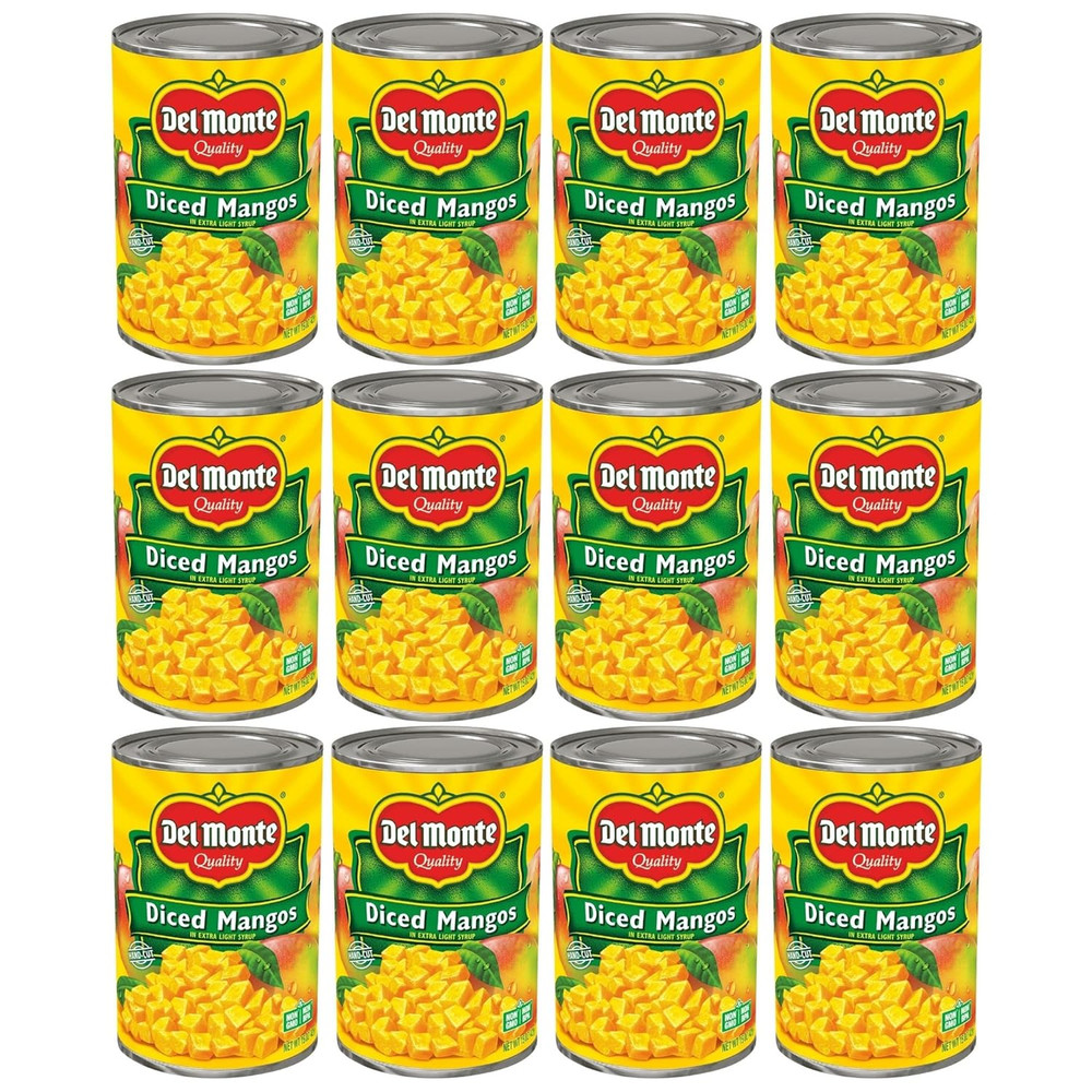Diced Mango in Extra Light Syrup, Canned Fruit, 12 Pack, 15 Oz Can, Yellow