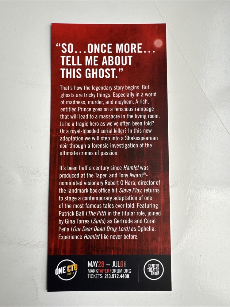 Broadway Tour Flyer - Hamlet - Mark Taper Forum Patrick Ball