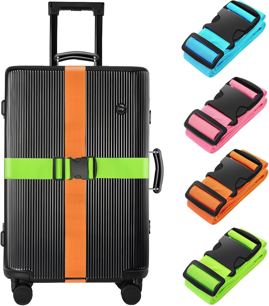 4 Pack Luggage Straps 79" Long Belts Keep Suitcase Secure While Traveling, TSA A