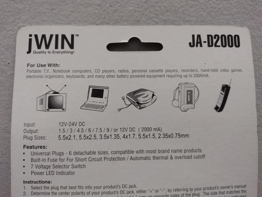 JWin Regulated DC Car Converter with 6 Interchangeable Plugs & Voltage Selector