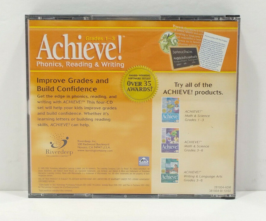 Achieve! Phonics Reading Writing Grades 1-3 Age 5 - 8 Learning Company Software