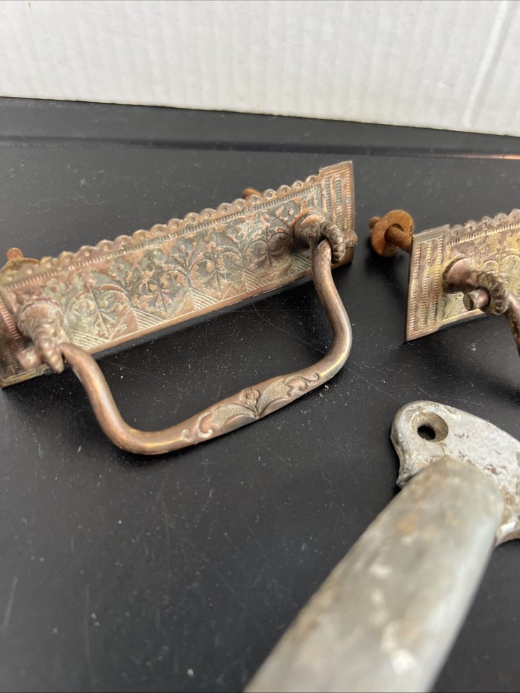 Antique Lot of Salvage Hardware For Doors Cabinets Thumb Latch Knobs Pulls