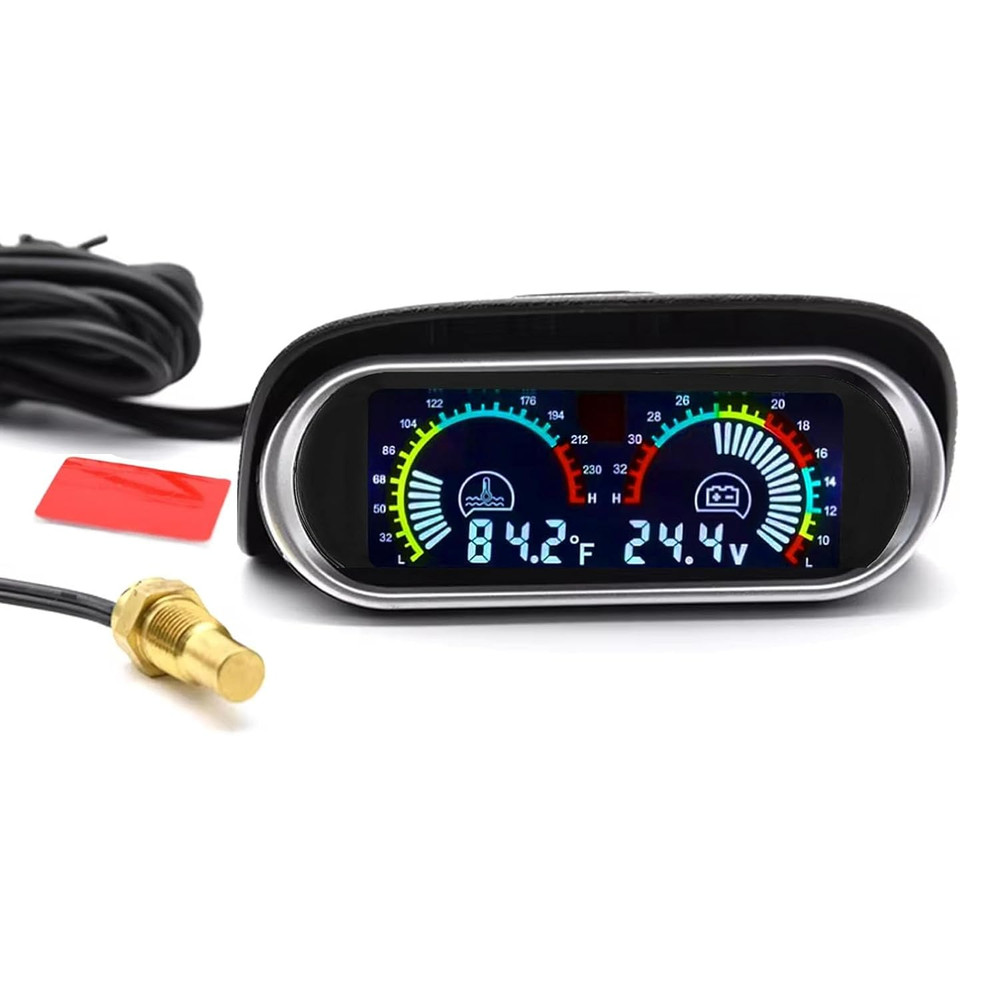 2-In-1 Water Temperature & Voltage Gauge Kit for Car, Boat, Truck, Motorcycle