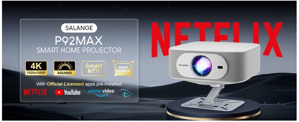Netflix Licensed Projector with Wifi Bluetooth 4K, Auto Keystone P92 Max