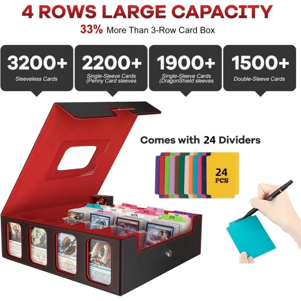 Trading Card Storage Box for 3200+, Leather Storage Box with Strong Closure