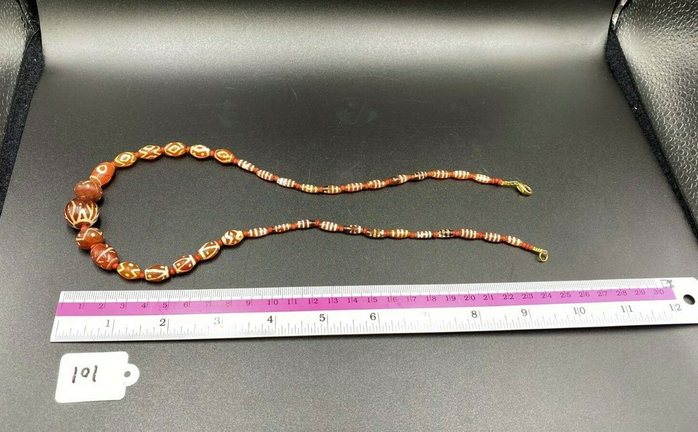 Antique Etched Carnelian Beads Necklace Mala
