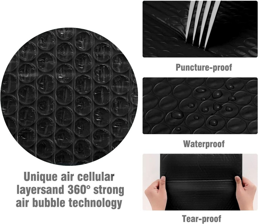 50 #000 4x8 Black Poly Bubble Padded Envelopes Self-Sealing Mailers