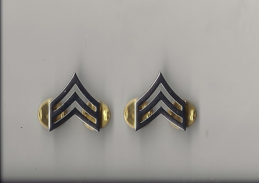 Silver colored Sergeant Sargent SGT rank insignia