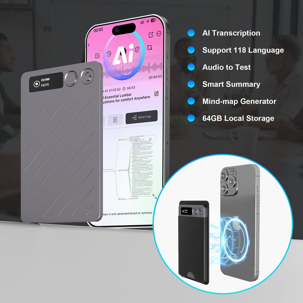 AI Voice Recorder, LCD Screen Display, 64GB Memory, Support 118 Languages |...