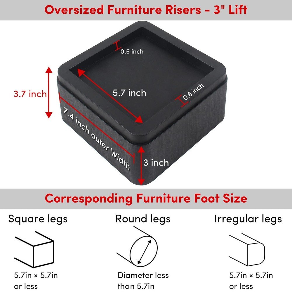 Oversized Bed Risers Heavy Duty Stackable 4 Pack, Furniture Risers for Sofas .
