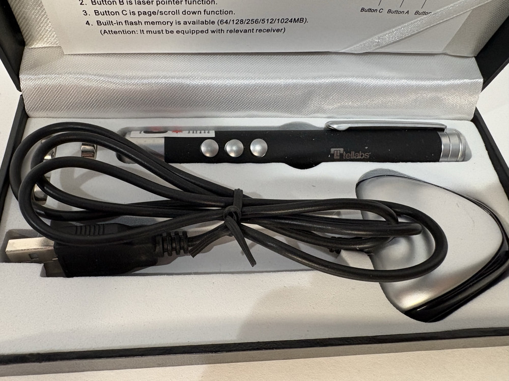 Tellabs Wireless Presenter Laser Pointer Clicker USB Receiver Mouse Gift Set