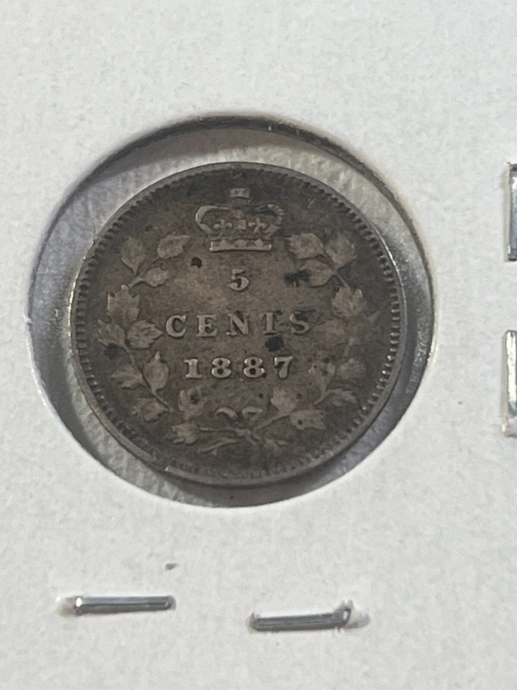 1887 Canada 5 Cents Small Silver Coin Cleaned