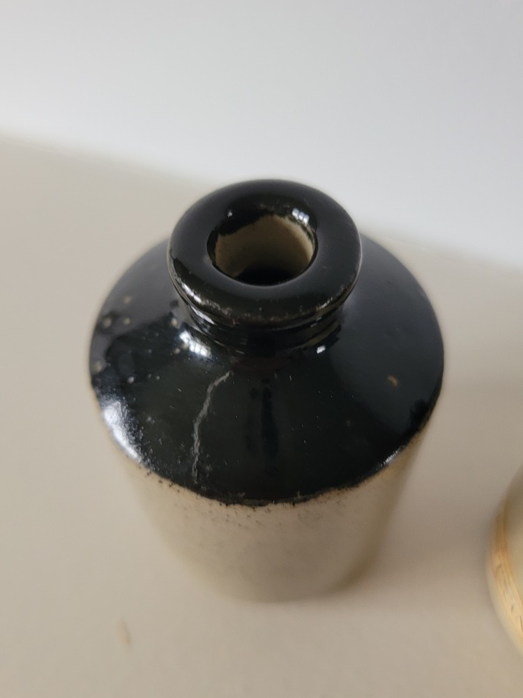 Pair Vintage Cornish Mead Stoneware Mini Bottles Penzance