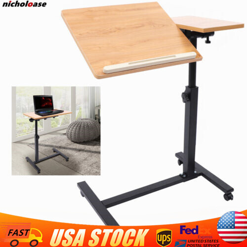 Rolling Laptop Desk Adjustable Mobile Computer Stand Bed Side Table Office Desk