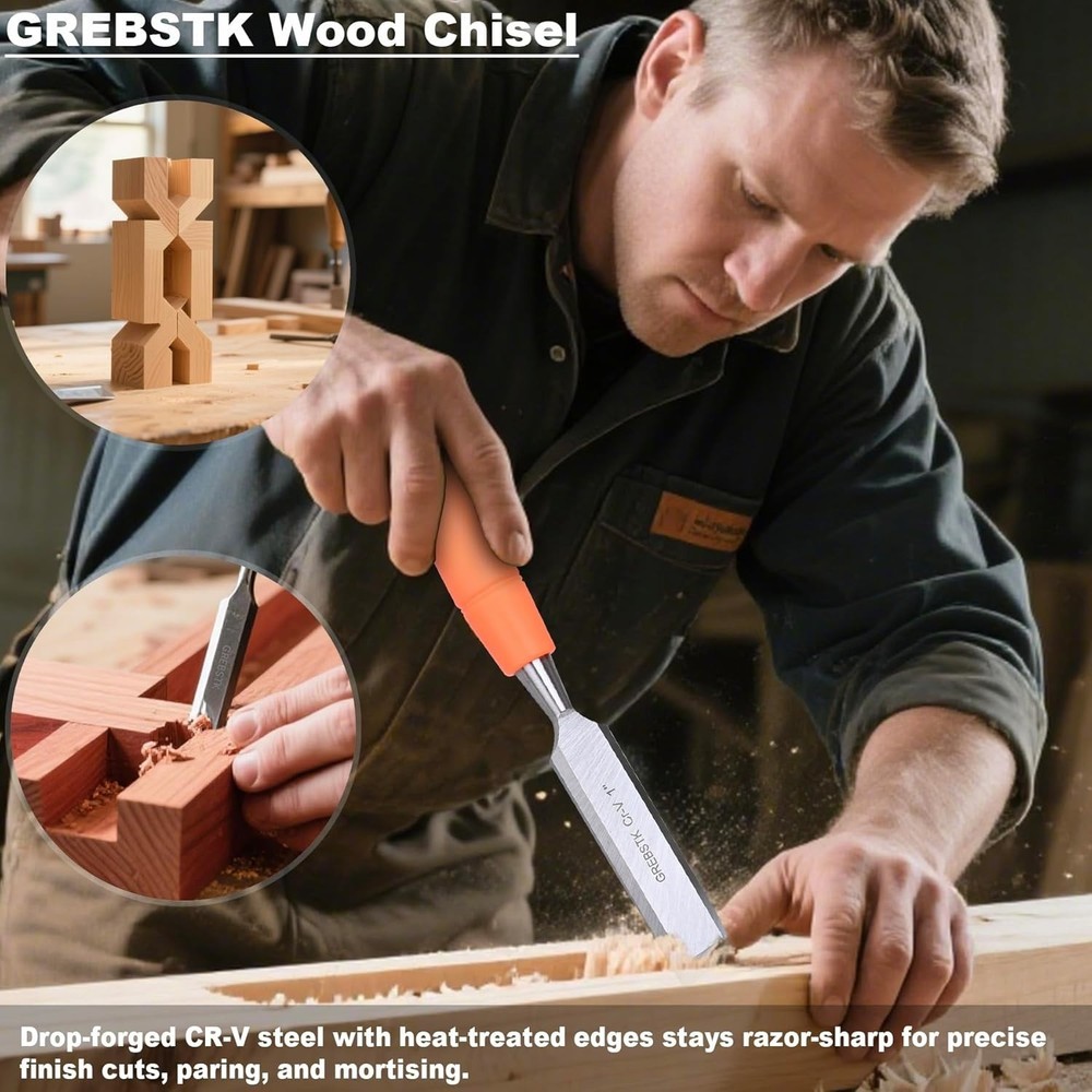 4-Piece Chisel Set with Ergonomic Handle & Blade Guards for Woodworking