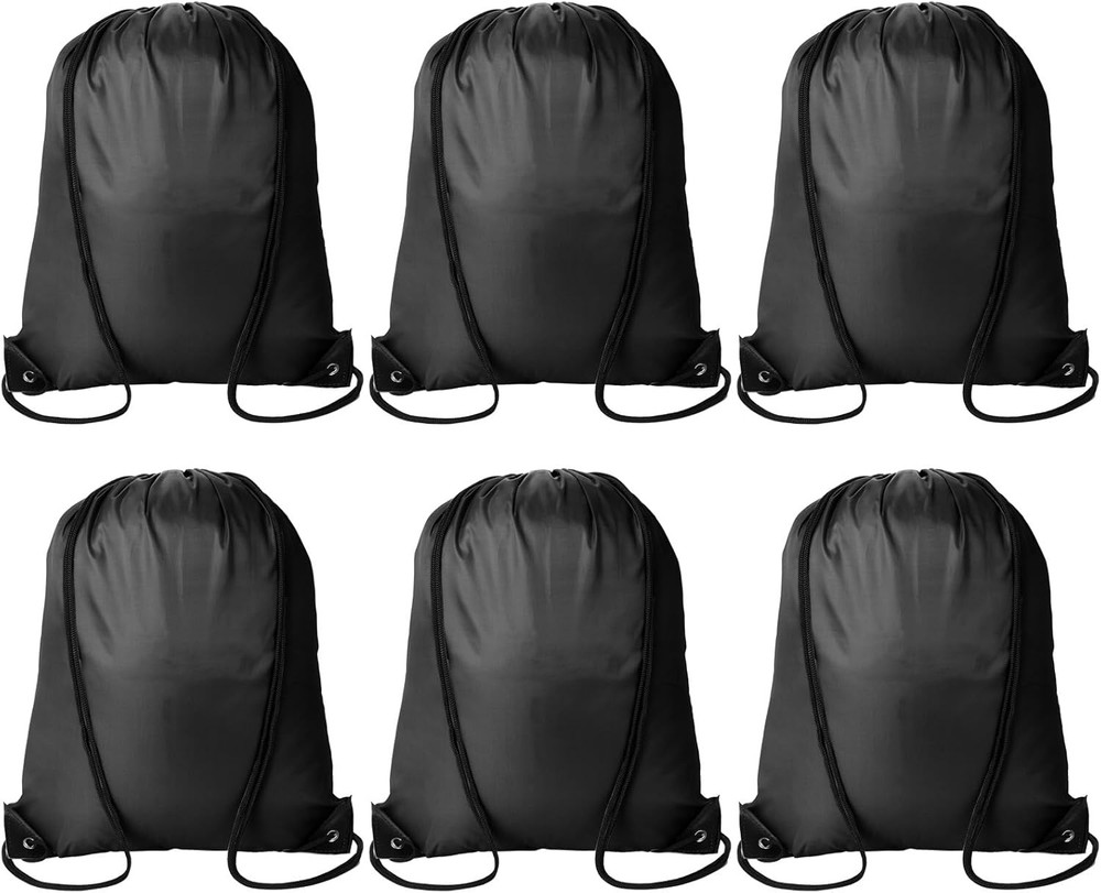6Pcs Black Drawstring Backpacks Bulk String Bag Cinch Sack Pack Storage