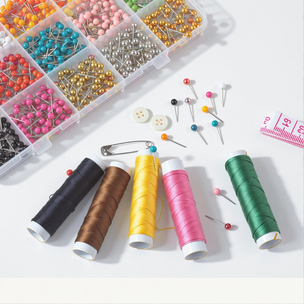 1000 PCS Push Pins Map Tacks,Multi-Color 1/8" Round Head with Silver