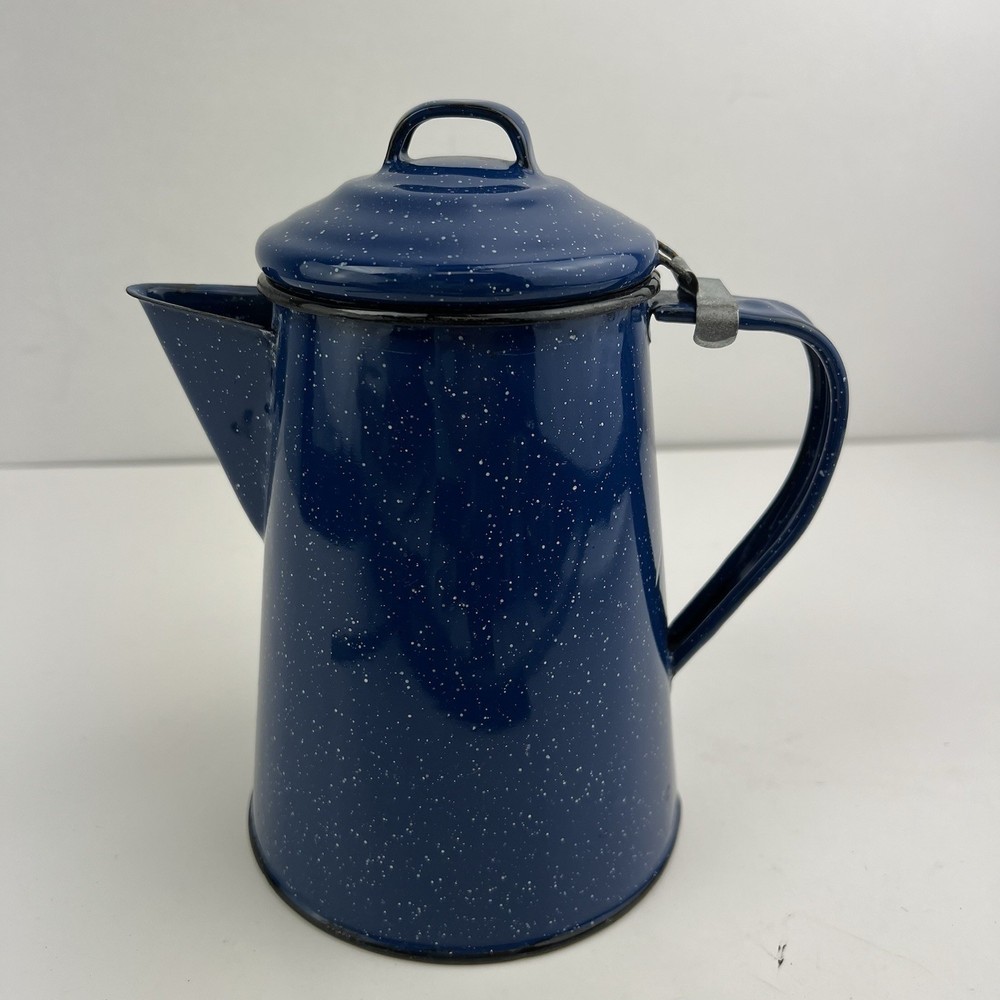 Vintage Blue Enamel Enamelware Teapot Kettle Lid