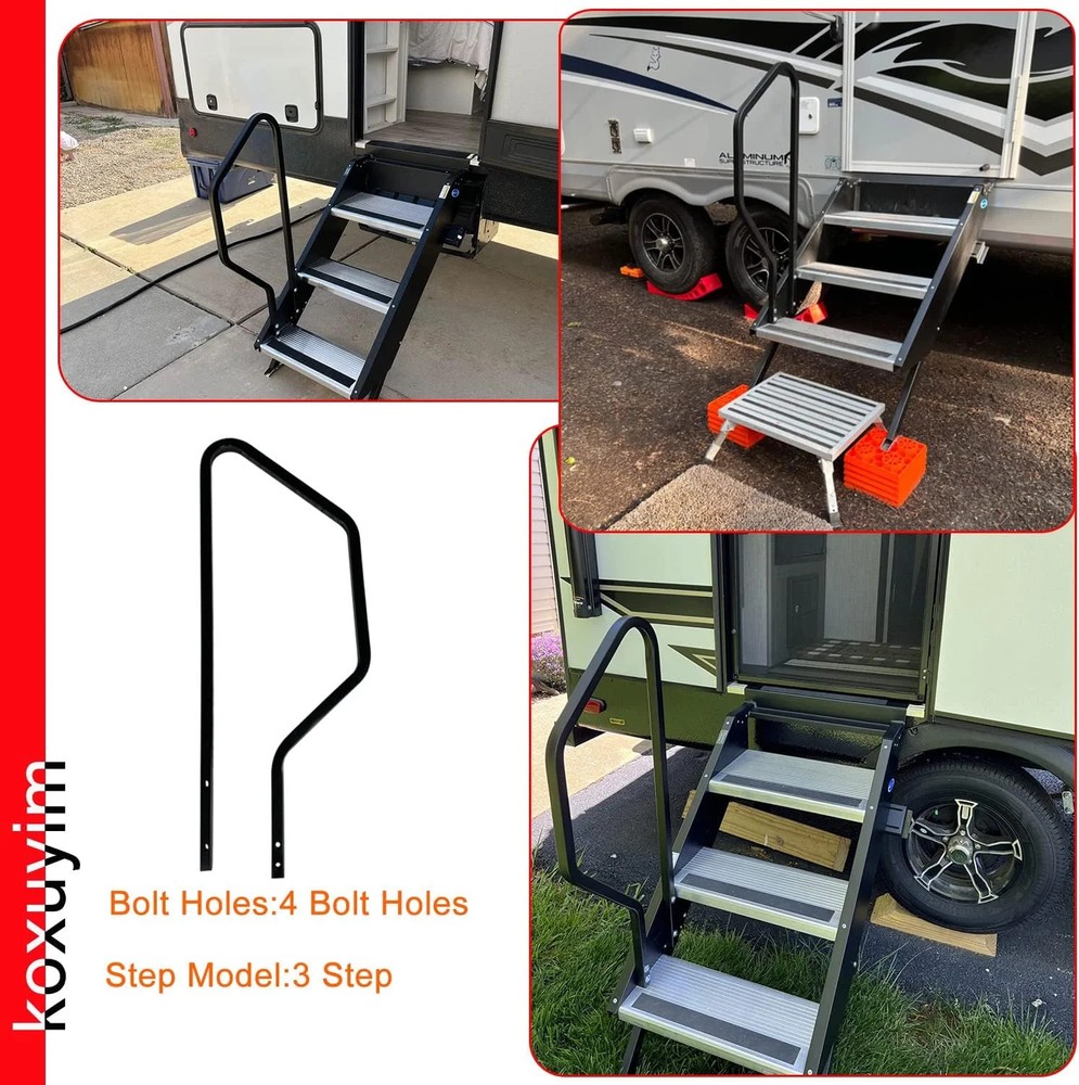 Step Handrail for Step Above 2nd Generation RV Entry Step. STP214-121H 3 Step Ha