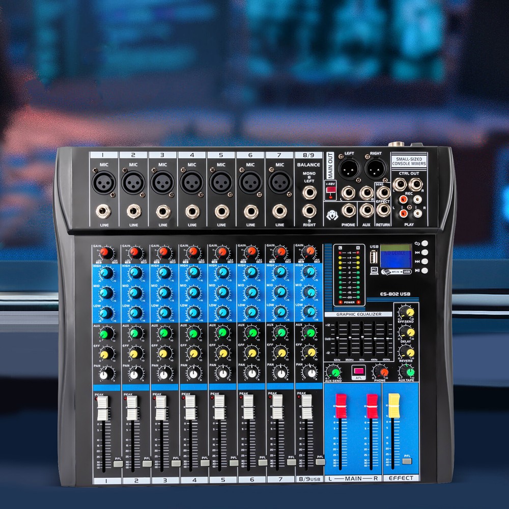 8 Channel Professional Bluetooth Live Studio Audio Mixer USB Mixing Console