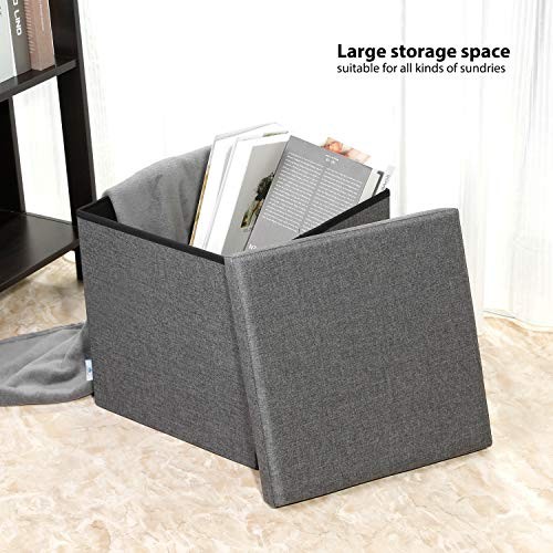 Storage Ottoman with Tray, Small Ottomans Cube Folding Coffee Grey-square