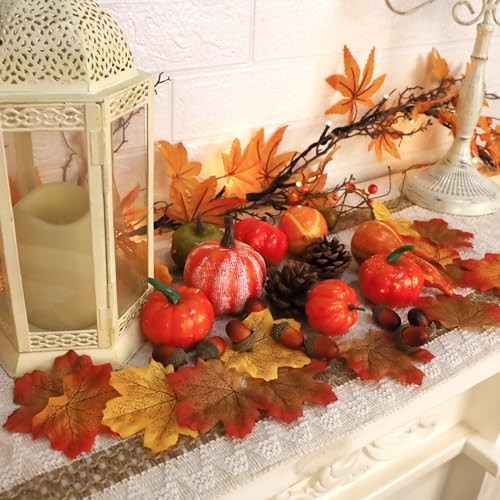 50pcs Fall Pumpkins Decor Set, Mini Artificial Gourd Fall Leaves style 1