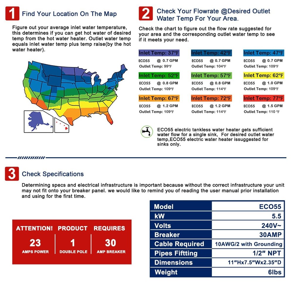 Tankless Water Heater Electric, 5.5kW 240V On Demand Hot Water Heater Electri...