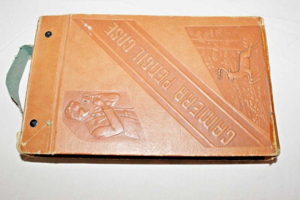 VINTAGE CAMERA SCHOOL PENCIL CASE SNAP CLOSURE WITH HANDLE BROWN