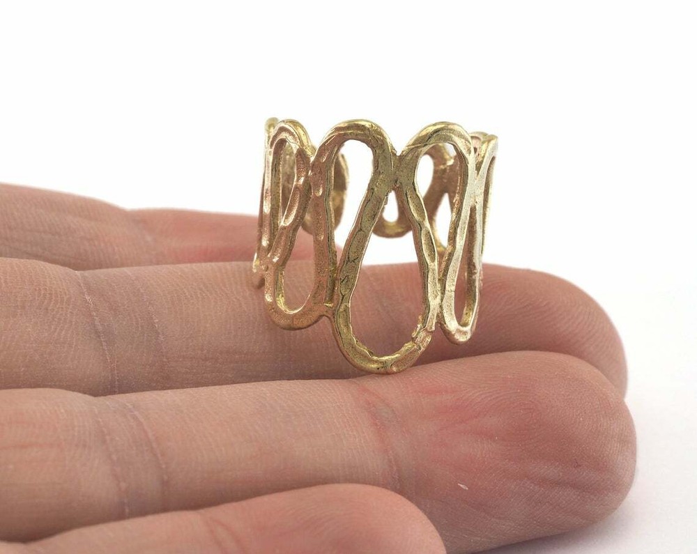 Stripes Adjustable Ring 22mm Raw Brass (18mm 8US inner size - Adjustable ) OZ561